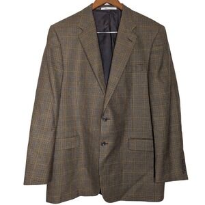 Hickey Freeman Ltd Belk Vintage Brown Plaid Worsted Wool Blazer Jacket 44 Long